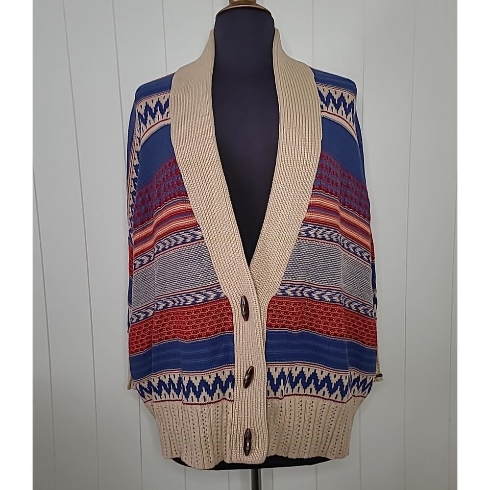 Womens Sweater Cardigan Southwestern Aztec XS Oversized Knit Toggle Fall Winter